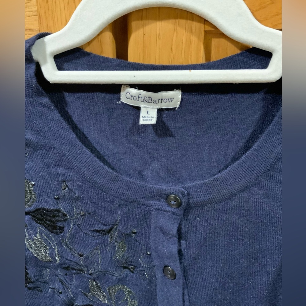 Croft & Barrow Dark Blue Cardigan with Black Embroidery - Picture 2 of 2